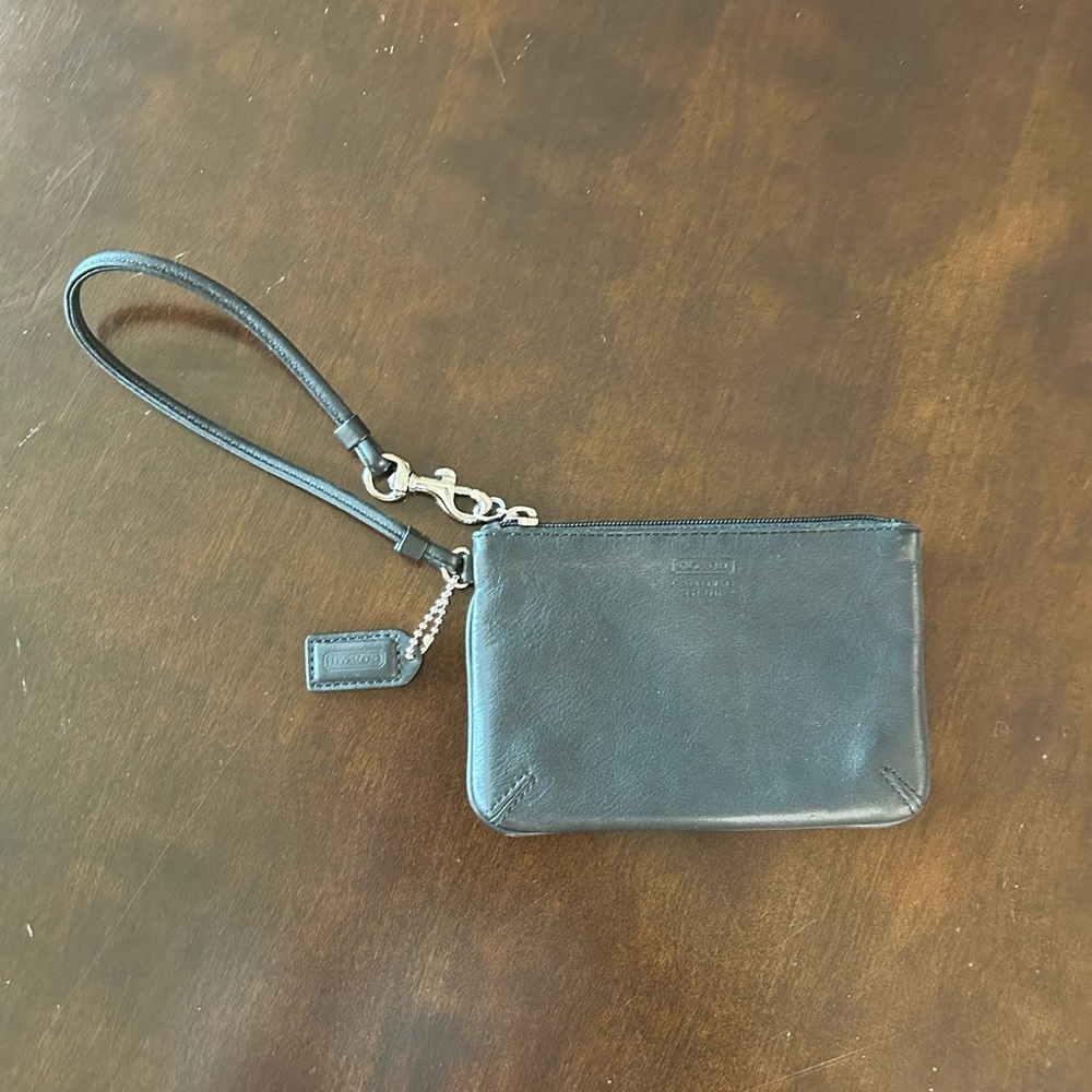 Coach Black Leather Wristlet with Strap